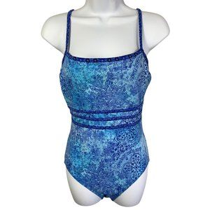 SHAPEMAKER Shaping One Piece Swimsuit Bathing Suit Sz 36 C Blue Floral Print